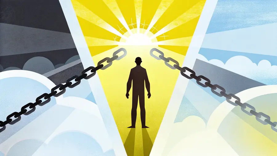 Silhouette enchaînée face à une lumière dorée - signaux émotionnels et comportements révélateurs de l'insatisfaction chronique jamais satisfait
