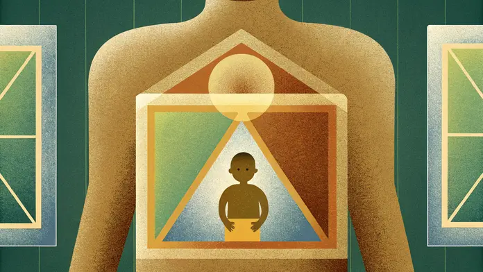 Enfant intérieur visible dans le corps d'un adulte à travers un cadre géométrique - enfant intérieur à l'origine des schémas répétitifs
