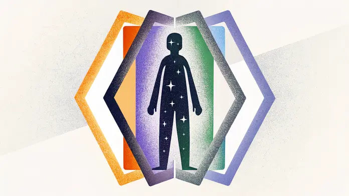 Claude a répondu : Silhouette étoilée entourée de plusieurs couches colorées en losange - les différents corps de l'être humain en thérapie spirituelleSilhouette étoilée entourée de plusieurs couches colorées en losange - les différents corps de l'être humain en thérapie spirituelle